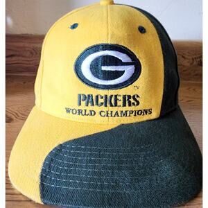 Green Bay Packers Hat Snapback Men's OSFA Yellow Green World Champions